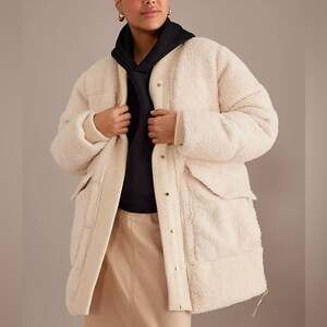 Varley Wynn Cream Teddy Sherpa Fleece Puffer Jacket Cozy Cabincore Sz M